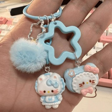 臺灣/🌸掛件 毛絨 鑰匙扣 禮物可愛卡通三麗鷗女僕kitty鑰匙扣學生少女書包掛件閨蜜禮物配飾