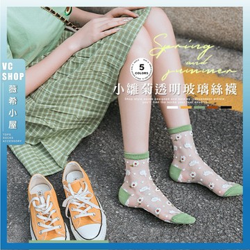 🔥隔日到貨🔥小雛菊透明玻璃絲襪 棉襪 夏天襪子 女襪 薄襪 少女襪 小花 春夏 可愛襪 文青襪 學生襪 流行襪 女生襪子