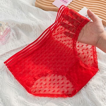 🔥臺灣出貨🔥4條裝蕾絲內褲女士性感透明火辣中腰韓版少女網紗純欲風三角褲