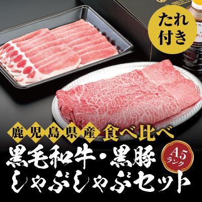 ふるさと納税 霧島市 鹿児島県産黒毛和牛黒豚しゃぶしゃぶセット(計約800g・たれ付き)　B-011