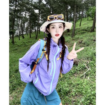 戶外山系薄款連帽防曬衣女款夏季多巴胺穿搭防曬服速干運動騎行服