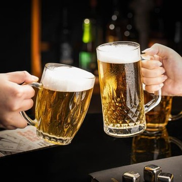 印字logo大容量玻璃啤酒杯夜市燒烤帶把酒店扎啤杯家用喝水杯子
