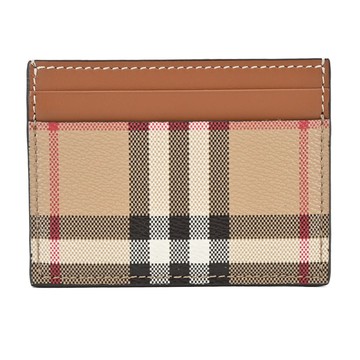 BURBERRY 經典格紋皮革卡片夾（卡其/棕）_廠商直送
