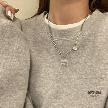 項錬小愛心鎖骨錬女百搭方牌毛衣嘻哈酷潮【聚物優品】