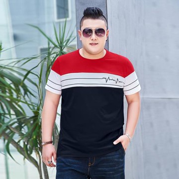 夏薄新款潮胖子短袖圓領大碼男裝T恤純棉肥佬加肥加大半袖衫寬松