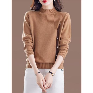 半高領純色針織毛衣女裝2024秋冬新款加厚短款時尚洋氣內搭打底衫