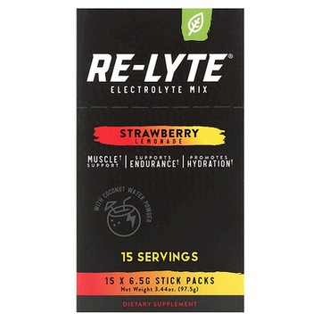Redmond Trading Company, Re-Lyte，電解質混合物，草莓檸檬水味，15 條，每條 0.23 盎司（6.5 克）