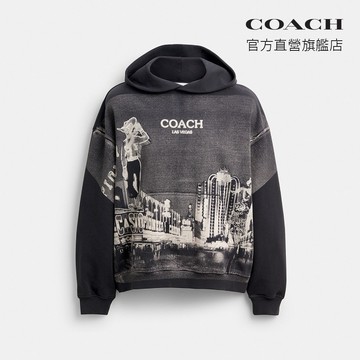 【COACH】 POSTCARD圖案休閒連帽衛衣-黑色(CEG91)｜官方直營