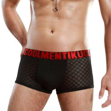 TIKU 梯酷 ~ 冰絲透氣菱格網 超彈性平口男內褲 -黑 (BN1257)