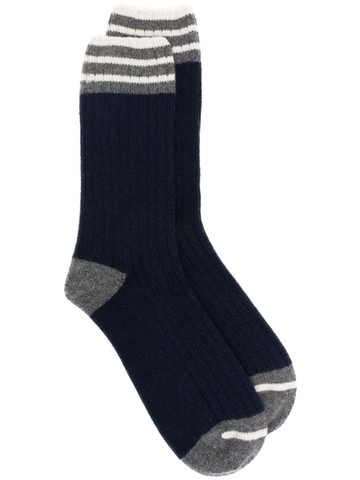 Brunello Cucinelli - striped ribbed-knit cashmere socks - men - Cashmere - L - Blue