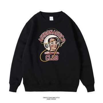 歐美潮牌圓領衛衣男寬松美式復古春季加絨打底無帽潮流百搭上衣