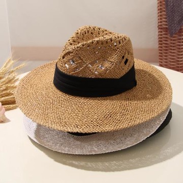 馬蘭花新款咖啡色男女情侶款沙灘法式度假遮陽防曬白潮編織禮帽