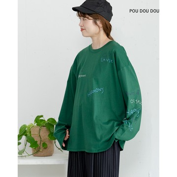 【POU DOU DOU】綠色訊息印字長袖T PPW61326