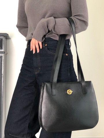 【 日本直送 名牌中古包 】CELINE 賽琳 肩背包 黑色 鎖頭 皮革 vintage 古董 dfgr6w