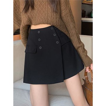 大碼不規則包臀黑色短褲裙女2023秋冬新款胖mm百搭顯瘦遮肚半身裙