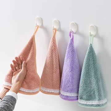 PS Mall  素色掛式擦手巾 珊瑚絨洗碗巾 廚房加厚吸水清潔布 抹布 洗碗布【J1811】