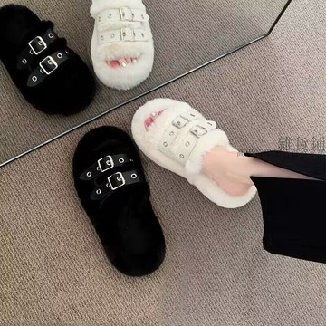 🌟臺灣出貨🌟設計感晚風白色毛毛鞋女外穿棉拖鞋黑色時尚ins女鞋2023秋冬新款
