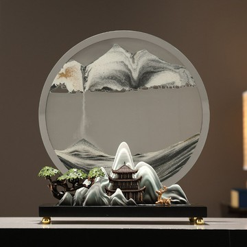新中式假山流沙畫擺件鏡面大號沙漏客廳電視柜辦公室茶桌面裝飾品