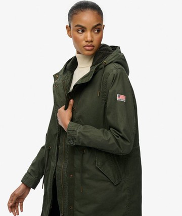 Superdry Women's Military Borg Fishtail Parka Coat Khaki Size: 6
