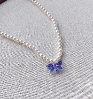 琉璃蝴蝶造型珍珠項鍊