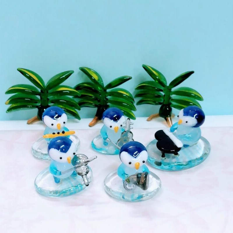 ガラス細工 ペンギンバンド チューバ ミニチュア 置物 雑貨 水族館