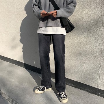 正韓仿舊感水洗半寬直筒黑色牛仔褲 (176) YUPPIE 預購商品 0905