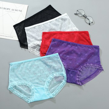 ParrotFashion一件代發細緻柔軟性感內褲女迷人網紗提花蝴蝶結中腰大尺碼女士內褲