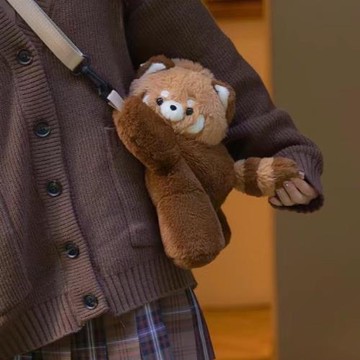 古力古力小熊貓趴趴包斜挎包秋冬可愛毛絨玩偶背包生日禮物女生