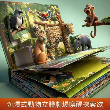 統編發票/免運 動物王國電影劇場書3d立體翻翻書180種動物百科兒童趣味百科科普 益智玩具書 立體書 國小 啟蒙 培養興