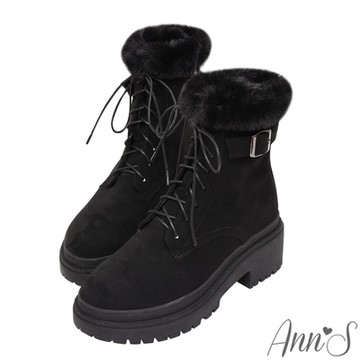Ann’S打造漫畫腿-雪國毛毛內裡防水絨布短靴5cm-黑