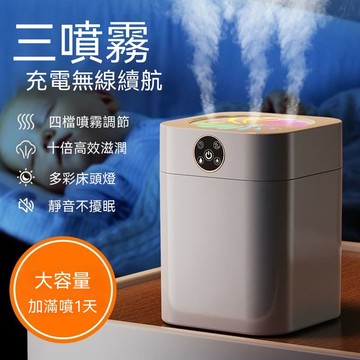【木洸】免插電臥室大容量加濕香薰器3600mAh桌面加濕器-四檔霧調節+床頭燈+斷電保護（淨化器/香薰器）