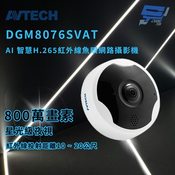 昌運監視器 AVTECH 陞泰 DGM8076SVAT AI 智慧H.265八百萬畫素紅外線魚眼網路攝影機
