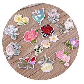 刺繡花章子小花卉朵精致熨燙手縫布貼時尚裝飾貼羽絨服破洞補丁貼