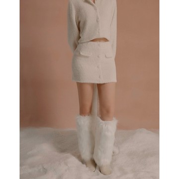 AIR SPACE 雙口袋包扣毛絨花呢A字短裙(白/粉紅) 女裝 現貨