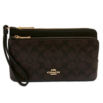 【COACH】C LOGO長夾式雙層大手拿包/零錢包(小C深咖)