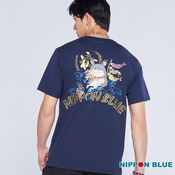 日本藍 BLUE WAY – 棒系列龍貓賜福印花短TEE(丈青)