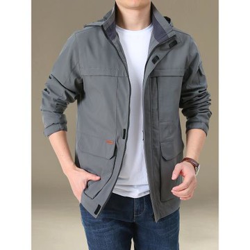 外套男士春秋2025新款戶外沖鋒上衣服休閑百搭工裝多口袋夾克秋裝