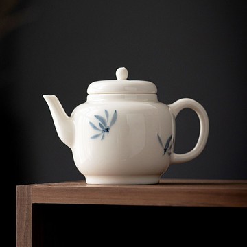 手繪蝴蝶蘭花茶壺陶瓷小號單壺家用功夫茶具泡茶壺中式白瓷執壺