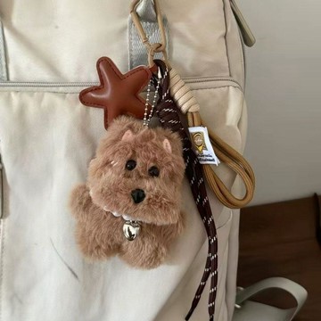 潦草小狗掛件🐶 爆款絨毛鑰匙圈 蓬鬆凌亂萌寵 醜萌厭世臉 包包掛飾療癒小物 生日交換禮物高顏值miu系可愛西高地登山繩