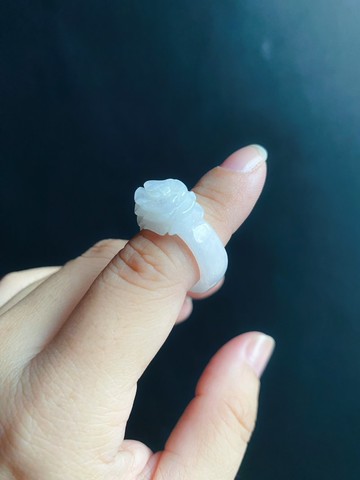 天然緬甸玉 翡翠 手工雕花 戒指 有錢 玉 戒環 ring 內徑17.2mm