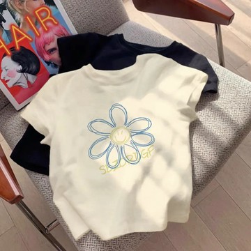 女童短袖新款夏季新款寶寶t恤洋氣純棉童裝袖半上衣 女童T恤 韓版T恤 夏天上衣 兒童夏裝 中小童短袖上衣