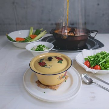 帶蓋搪瓷油罐老式懷舊搪瓷碗拌餡碗和面豬油盆搪瓷蓋碗泡面湯鍋