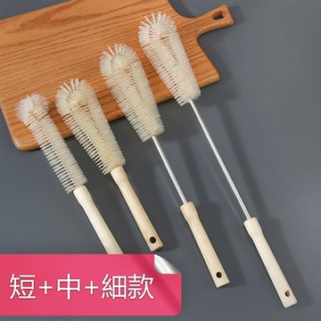 荷生活 原木柄優質細密刷毛L型直角彎曲全方位全尺寸清潔刷 短+中+細口款各1入