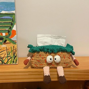 免運💯手工自製diy毛綫鈎針紙巾盒編織抽紙收納袋可愛醜萌居家擺件禮物diy毛綫編織/毛綫材料包/手工/手作編織 NEE9