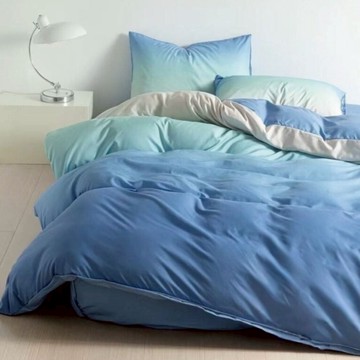 台灣 AGAPE 100%舒柔棉 MIT台灣製造 床包枕套3件組  漸層淡藍  Queen Size  床包 + 枕套 2個