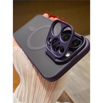 Magsafe磁吸鏡頭翻蓋支架適用蘋果14promax手機殼磨砂透明保護套iphone15女新款全包防摔高級感充電14pro潮男