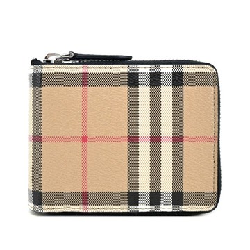 [平輸版]BURBERRY DANIEL經典格紋拉鍊零錢短夾(卡其)真品平輸