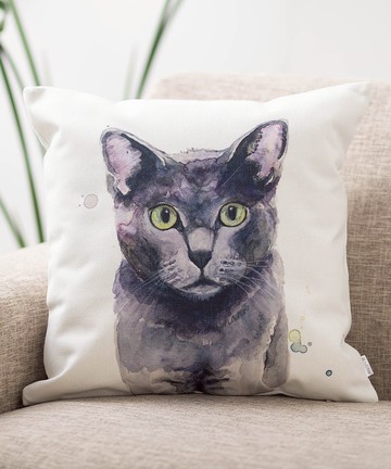 Jubilee超人氣款 亞麻布抱枕套 寵物圖案 灰毛貓 45×45cm