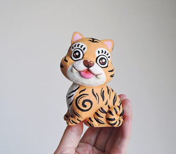 萌版虎爺 老虎可愛療癒手工雕刻小木雕公仔 擺飾