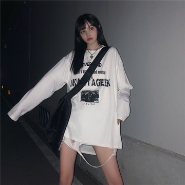 長袖女T恤純棉印花情侶裝韓版時尚百搭原宿風寬松潮春秋新款